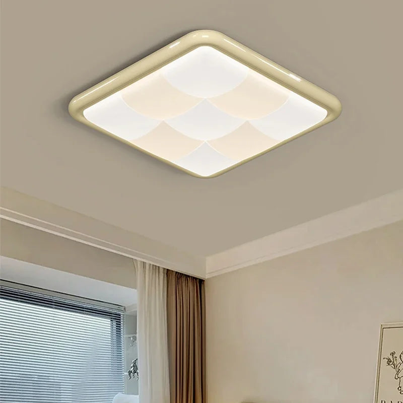 plafonnier led moderne blanc carreaux géométriques intérieur atmosphérique sans télécommande