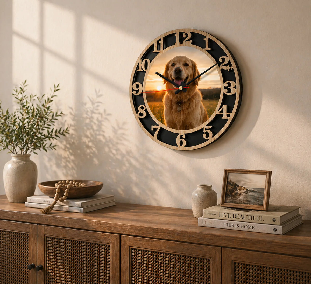 horloge murale personnalisable photo aiguille silencieuse bois acrylique décoration maison quartz UV haute définition
