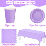 vaisselle jetable violet pastel assiettes gobelets serviettes nappe festive anniversaire mariage baptême