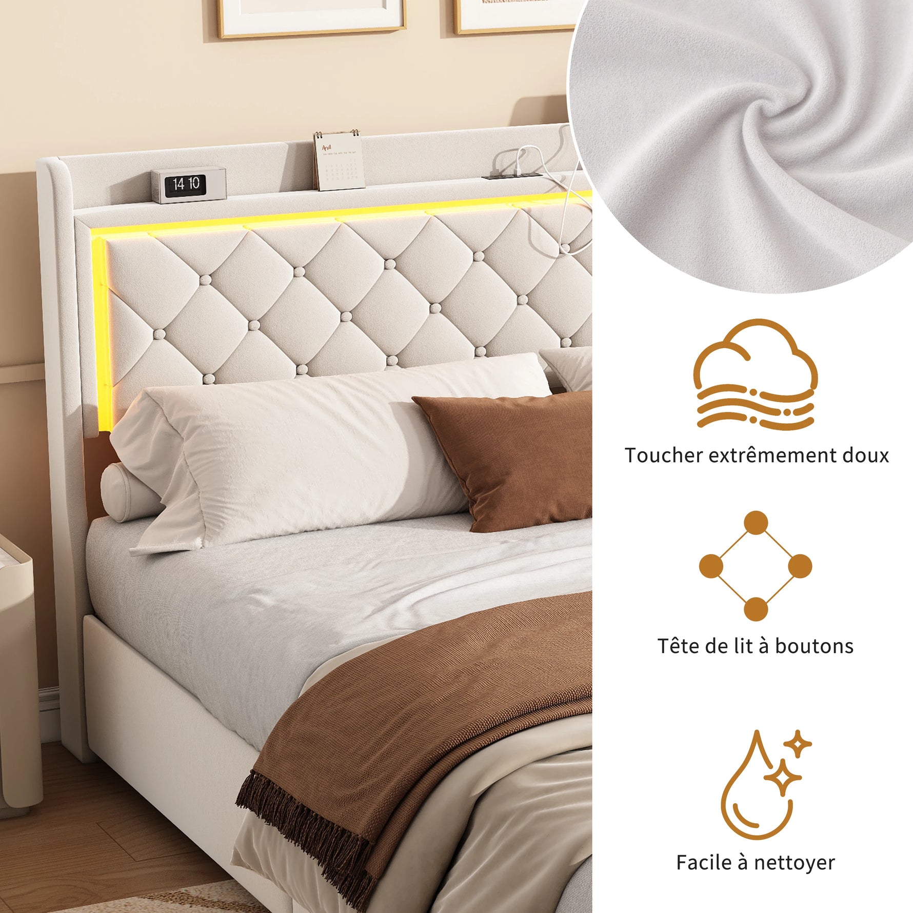 Éclairage LED décoratif intégré au lit double 140x190