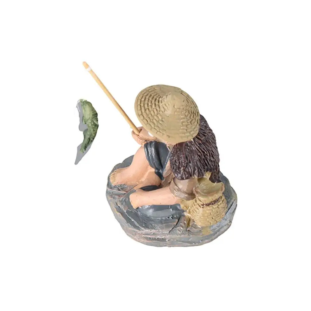 ornement jardin miniature pêcheur résine chapeau panier canne poisson texture rustique asiatiqueextérieur decorationfigurine