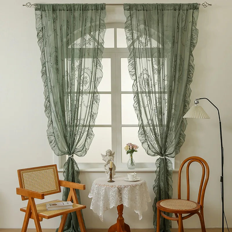 rideaux broderie florale transparent blanc vert rose orange classique polyester chambre salon