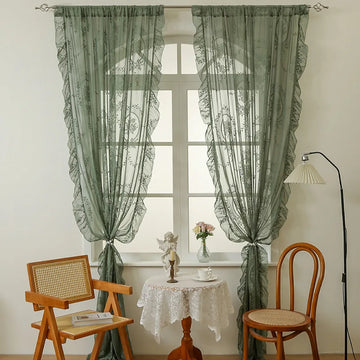 rideaux broderie florale transparent blanc vert rose orange classique polyester chambre salon