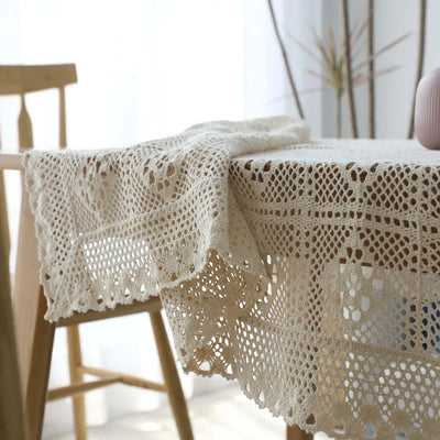 Nappe rectangulaire en coton crocheté blanc