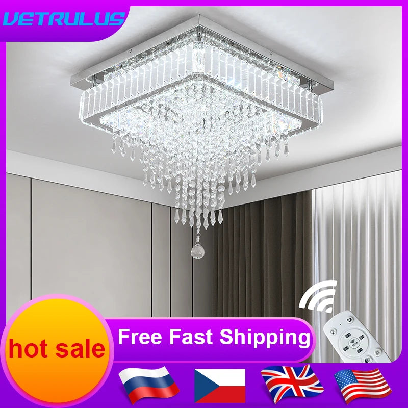 lampe suspendue cristal moderne élégant luminaire led transparent salon chambre salon luxe