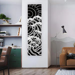 décoration murale moderne vague stylisée soleil stylisé texte japonais opaque rouge noir blanc chambre