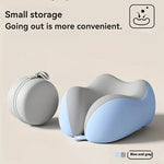 coussin voyage ergonomique mousse mémoire forme gris clips boîte rangement instructions utilisation confortable moderne