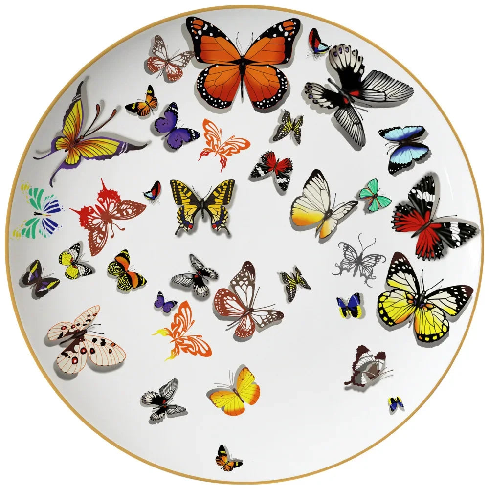 tasse assiette soucoupe motif papillons colorés os chinois élégante décoration thé blanc