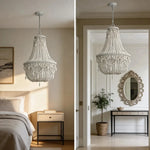 lampe suspendue bois blanc noire chaîne dorée classique vintage chambre cuisine salle manger