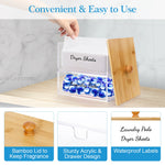 boîte rangement transparente multifonctionnelle bois naturel étiquettes imperméables lessive lingettes repassage Pods pins booster
