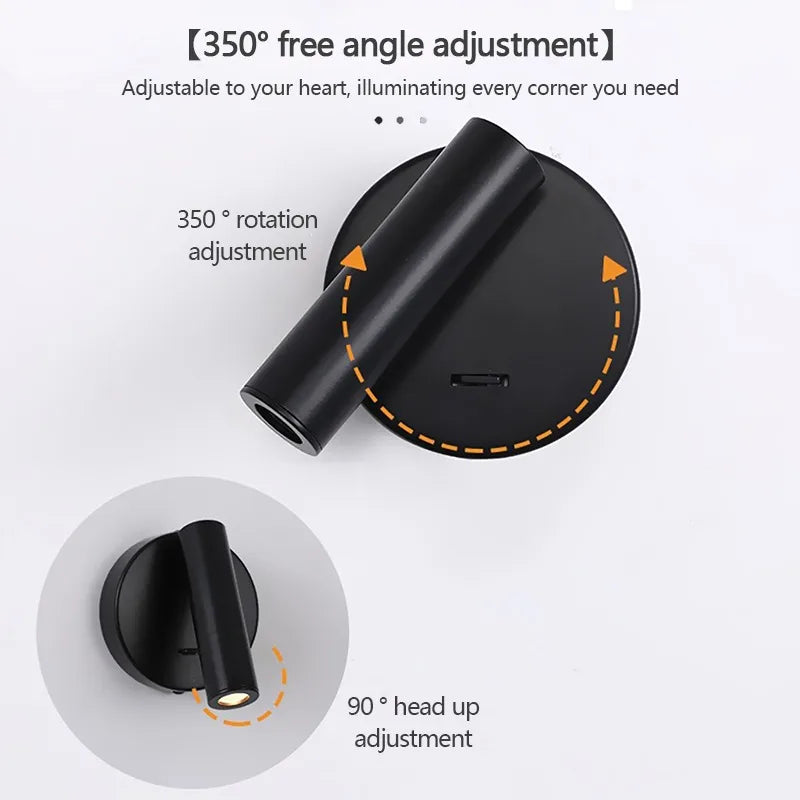 appliques murales led modernes réglables chambre salon entrée luminaire minimaliste rotation inclinaison bras orientable