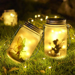 lanterne solaire décorative bocal LED effet vieilli silhouette fée anse métal argentéextérieur festive rustic