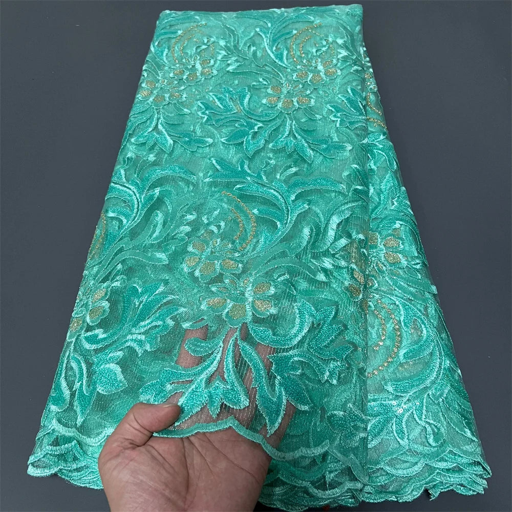 tissu brodé sequins motifs floraux polyester coton occasion mariage robe cérémonie bleu rose blanc