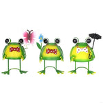 statuette grenouille verte mignonne cartoon collier pois parapluie noir fleur bleue jardin extérieur ornement