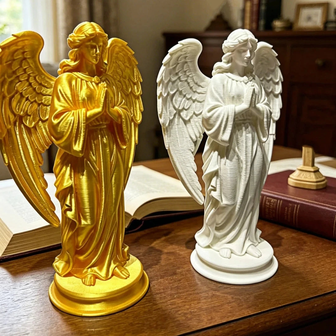 statue ange blanc or impression 3d texture brillante classique religieuse autel maison