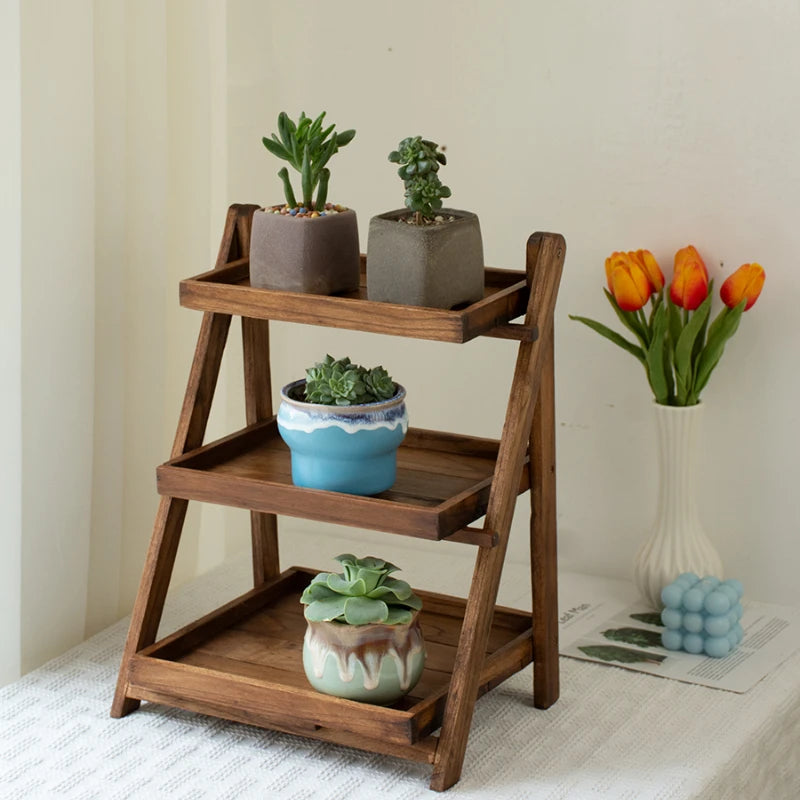 support plantes marron clair bois brut rustique salon trois niveaux sans pliage imperméable