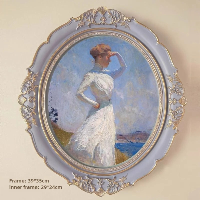 tableau classique bleu clair doré peinture l'huile cadre sculpté imitation bois chambre salon erotique