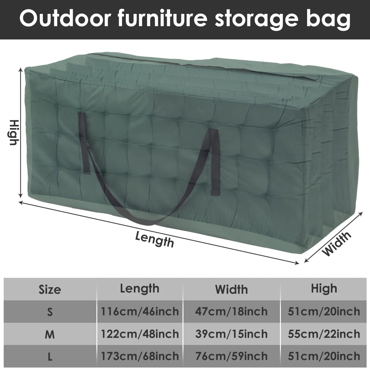 sac rangement extérieur vert foncé imperméable poignées fermeture glissière robuste multifonction pliable anti poussière