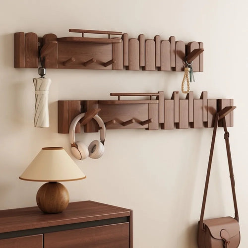 patère murale rétractable étagère bois minimaliste sacs accessoires horloge lampe décoration marronclair moderne