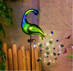 décoration extérieure oiseau peacock lumineux plumes semi précieuses moderne vert bleu doréextérieur jardin