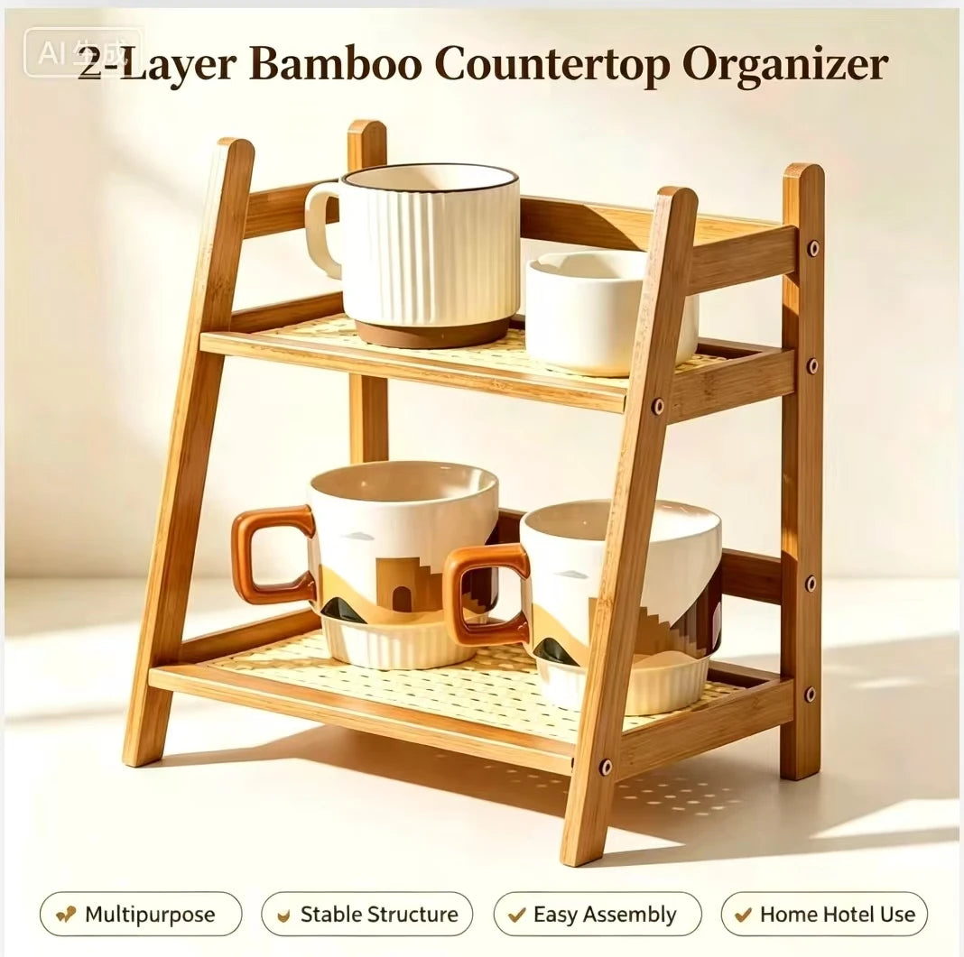 organisateur comptoir bois naturel deux niveaux support tasse cuisine table maquillage