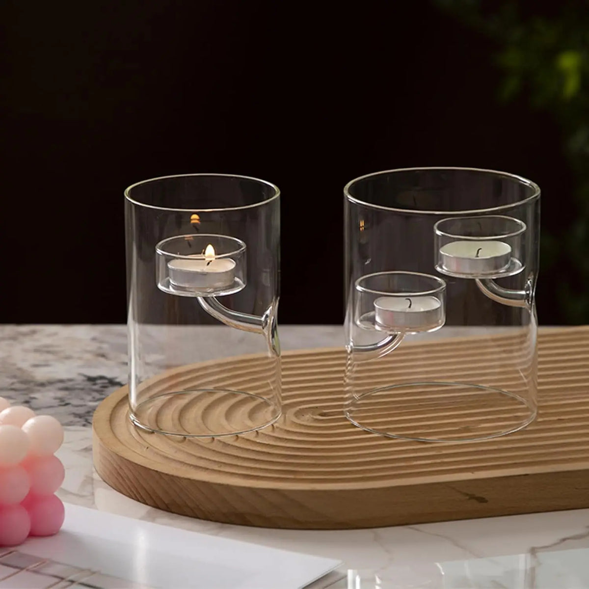 support bougies verre transparent moderne minimaliste clips bougeoirs décoration table événements centroń