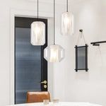 lampe suspendue moderne blanc gris texture dolomite câble ajustable led verre transparent chambre salon
