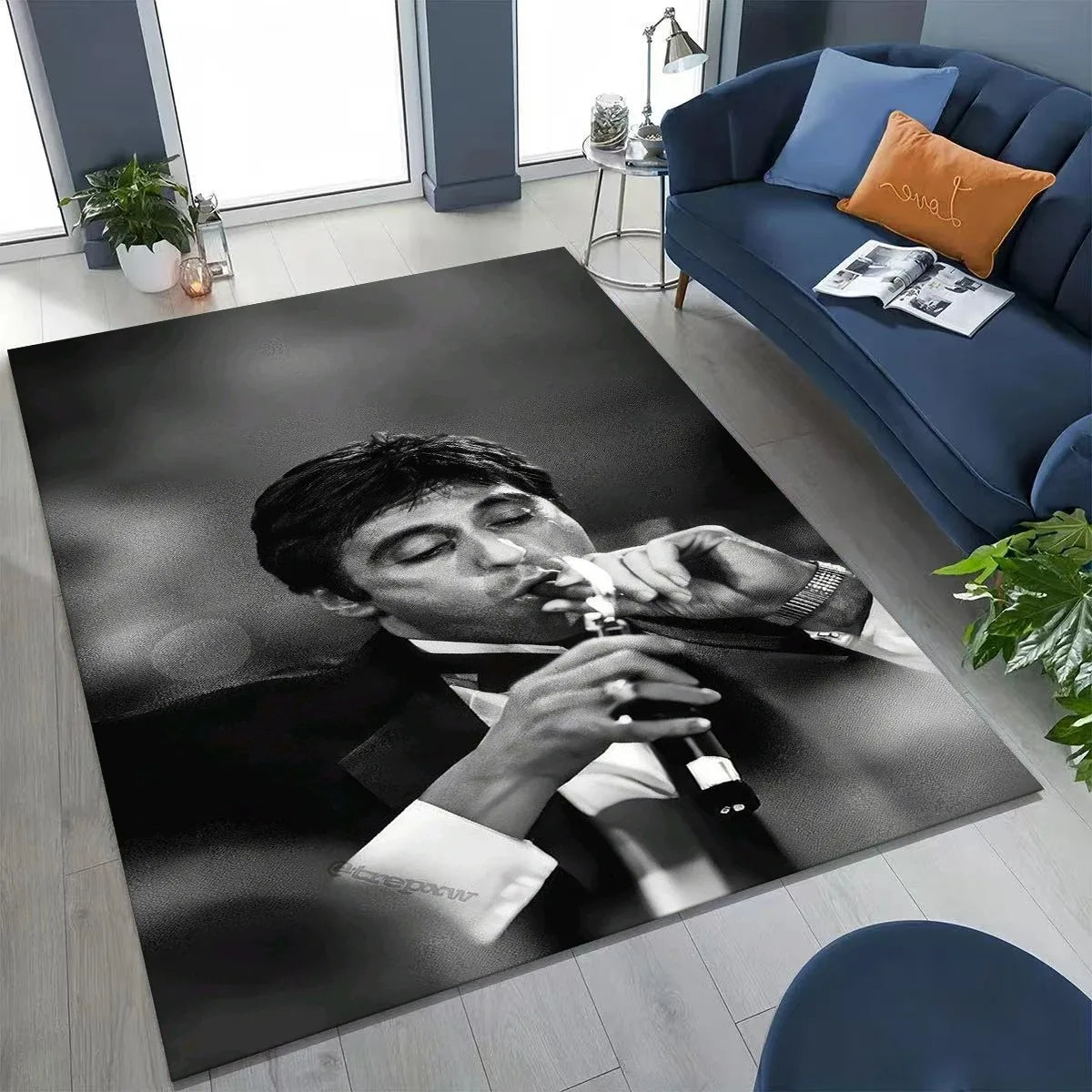 tapis salon décoratif portrait cinéma noir blanc moderne grand tapis sol maison intérieur