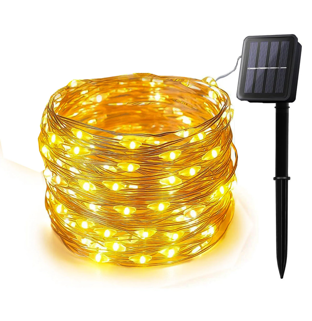guirlande lumineuse solaire extérieure fil cuivre led étanche décoration jardin patio spikes couleur or
