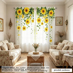 rideaux imprimés moderne tournesol blanc jaune vert transparent anneaux métalliques polyester