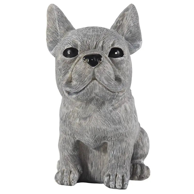 statue jardin résine french bulldog gris réaliste ornement extérieur aspect fourrure