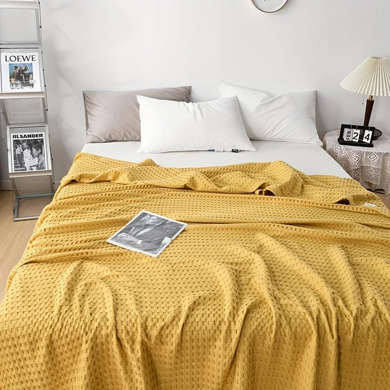 plaids coton gaufrés motifs carreaux jaune rose beige vert décontracté minimaliste literie 200x230cm 150x200cm
