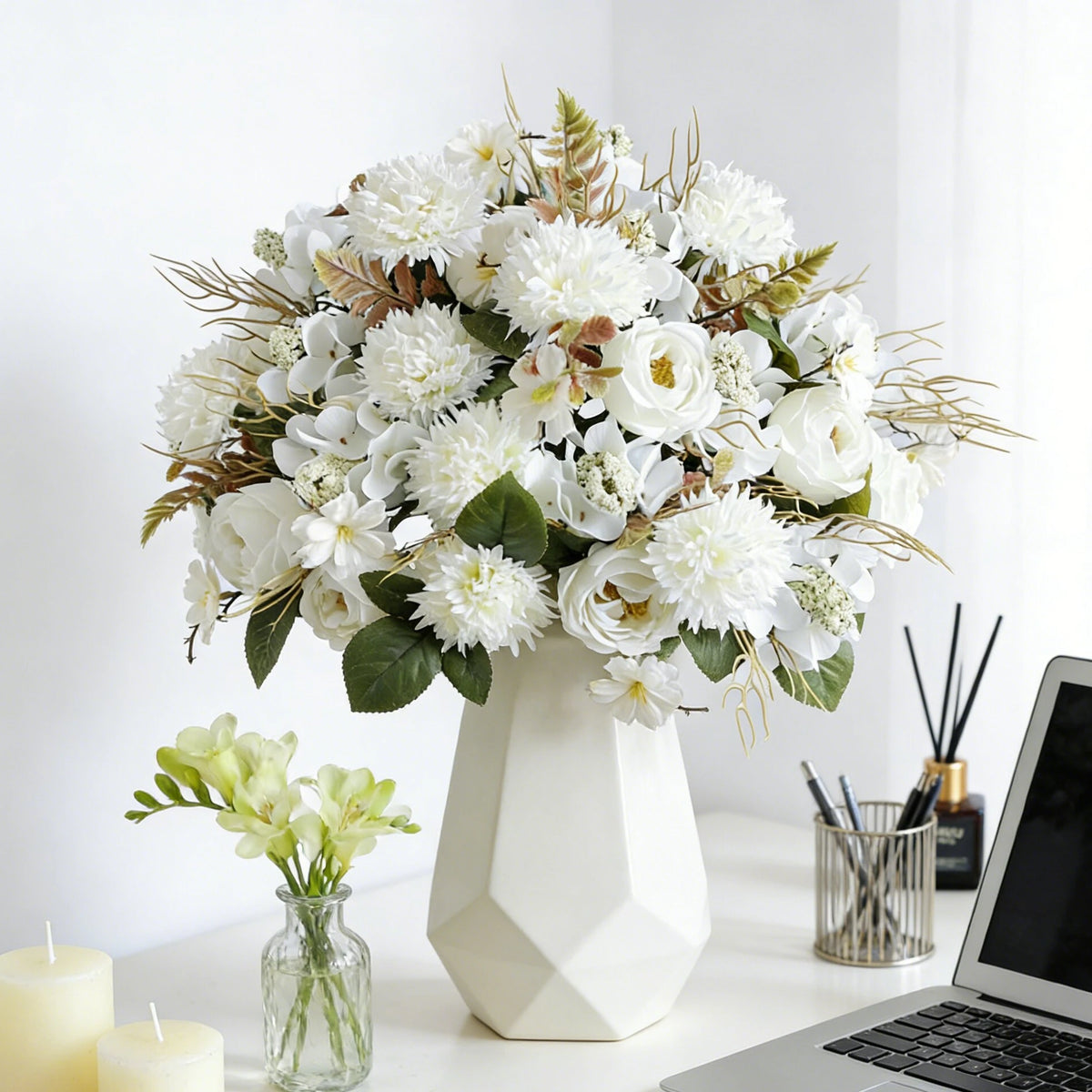 bouquet fleurs artificielles soie rose blanc mariage décoration intérieure classique anniversaire baby shower