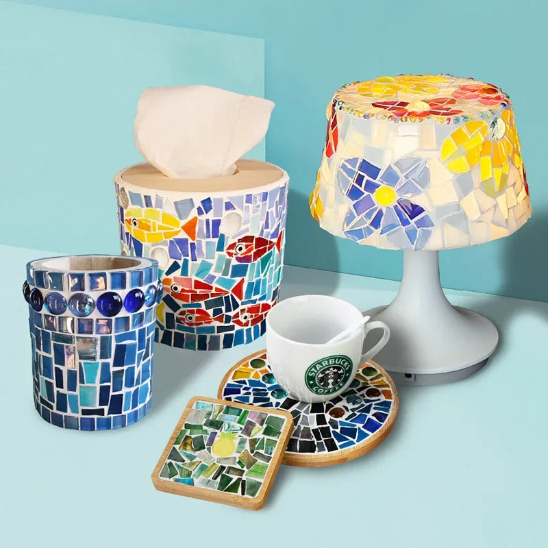 mosaïque multicolore carreaux brillants moderne adhésif papier rouleau tasse sous verres vase artisanat décoration