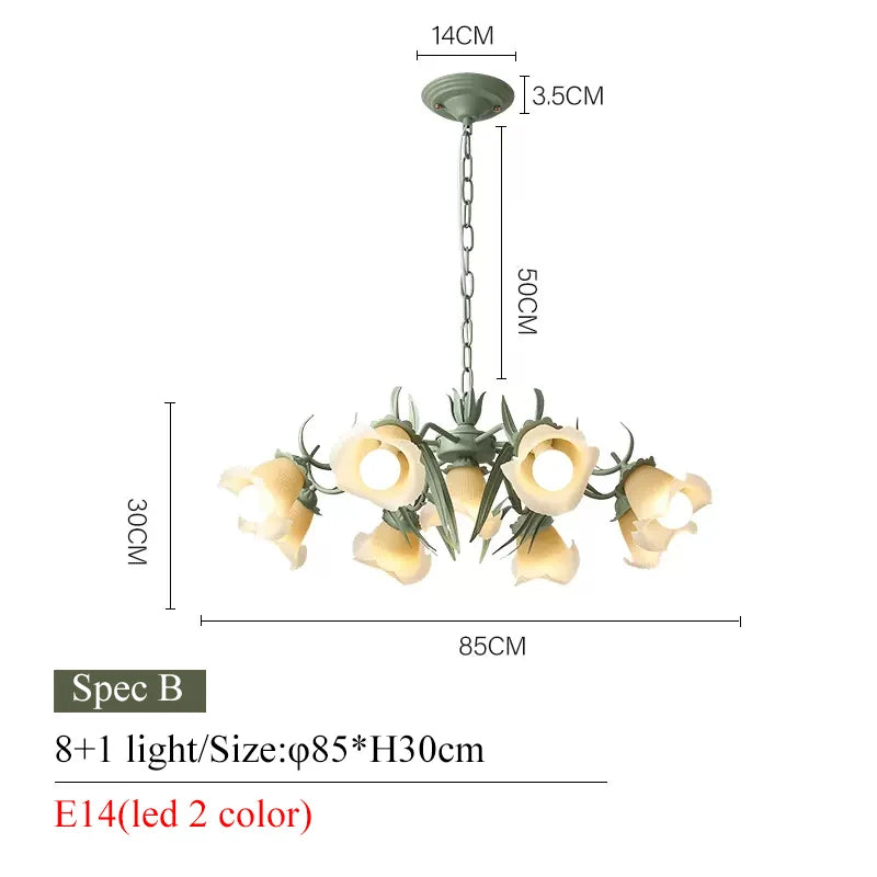 lampe suspendue moderne fleurs vert blanc abat jour verre dépoli led salon chambre