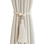 rideaux bohèmes attache corde coton bois pompon frange décoratif scandinave rustic