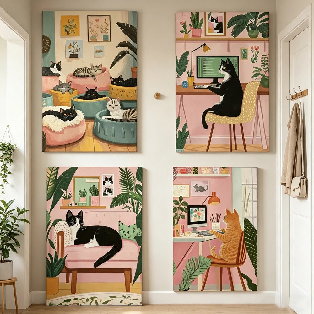 tableau toile chat tuxedo moderne décoration murale salon chambre objet esthétique