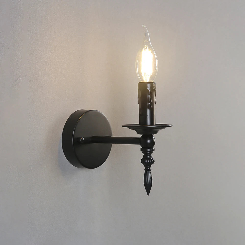 applique murale classique noire fixée mur ampoule filament éclairage quotidien fer lisse traditionnel