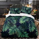 Housse de couette tropicale feuilles vertes sur lit Queen