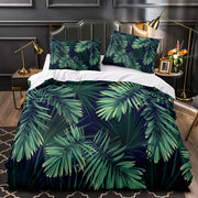 housse couette motif tropical feuilles palmier vertes oreillers queen king