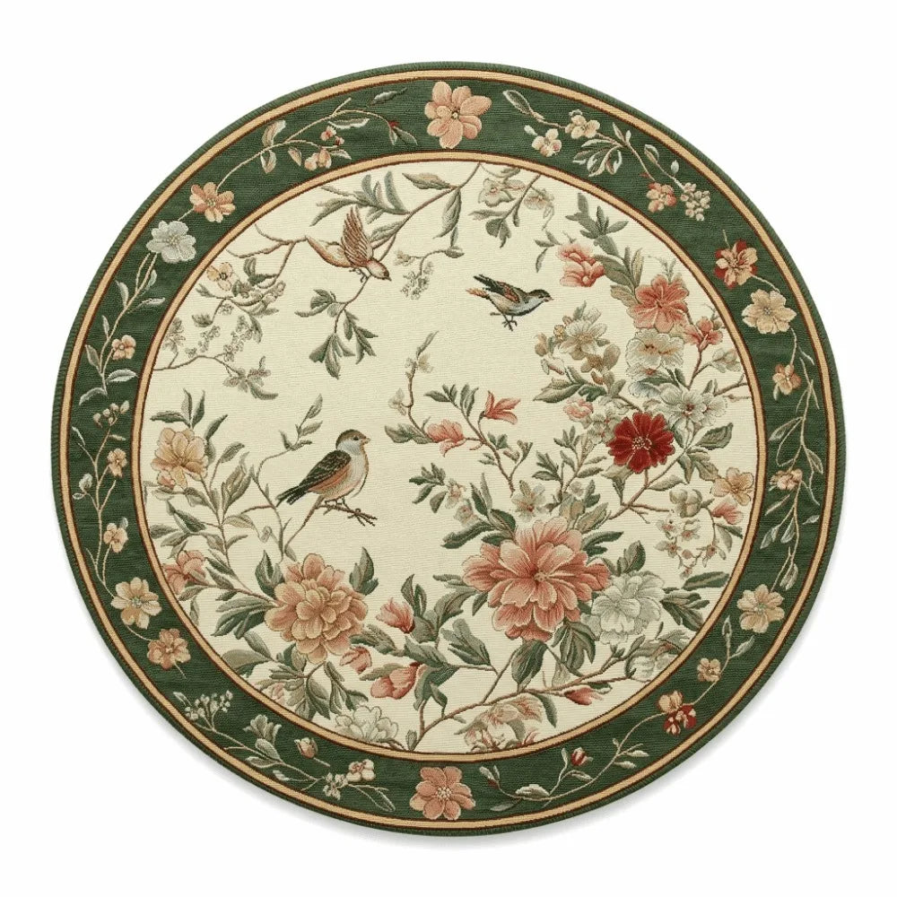 assiettes classiques fleurs oiseaux blanc bleu vert rose beige decoration ornee 35cm 35cm