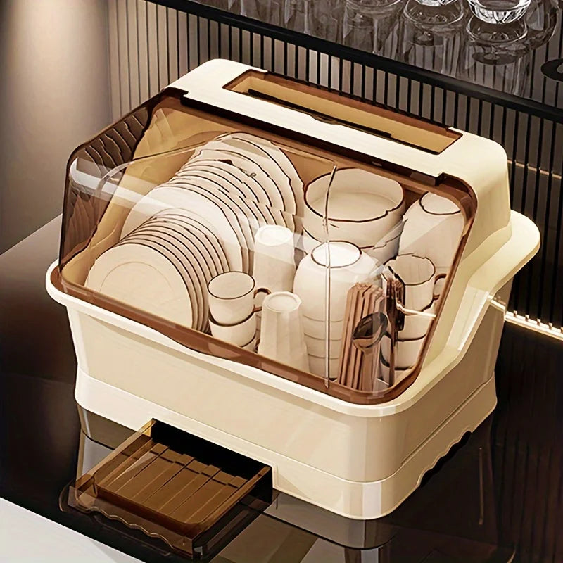seau vaisselle transparent moderne drainage auto assiettes tasses cuillères fourchettes couteaux beige multifonctionnel