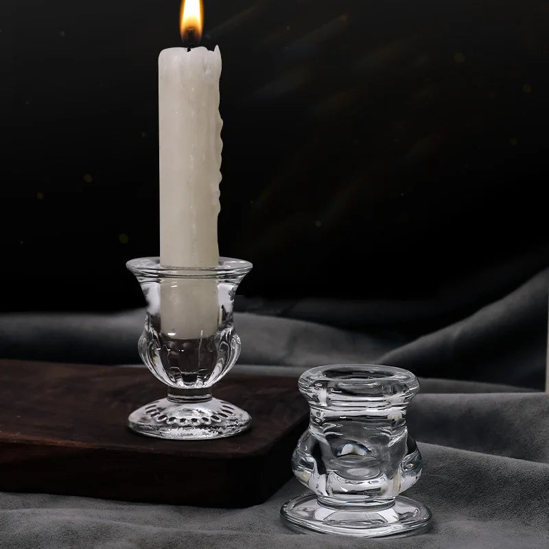 bougeoir classique transparent gravé décoration maison support bougie alliage métal rond opacité