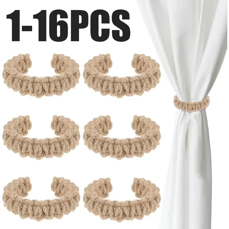 anneaux rideau tissé main texture tordue rustique couleur beige clair fixations adhésives