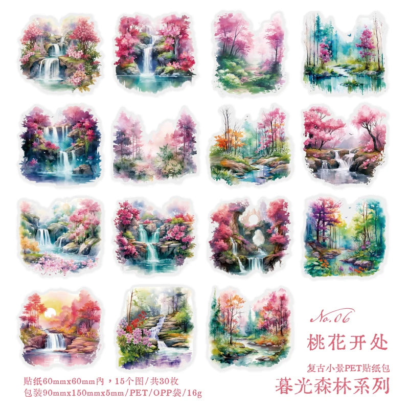 autocollants paysages naturels scrapbooking bricolage opaques vert bleu blanc rose marron jaune gris forêt
