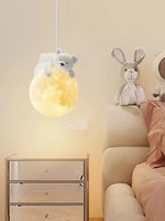 lampe suspendue moderne blanche oiseau lune enfantine texture réfléchissante cordon blanc chambre enfants