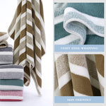 serviettes bain douces polyester rayures horizontales bleu clair blanc gris moderne ensemble pièces