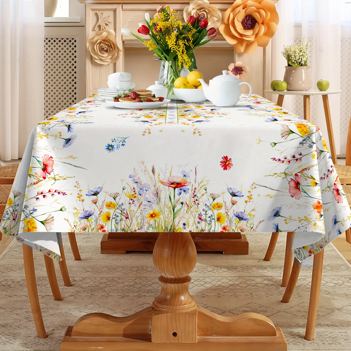 nappe rectangulaire fleurs colorées moderne réutilisable polyester maison printemps multicolore jaune rouge bleu vert