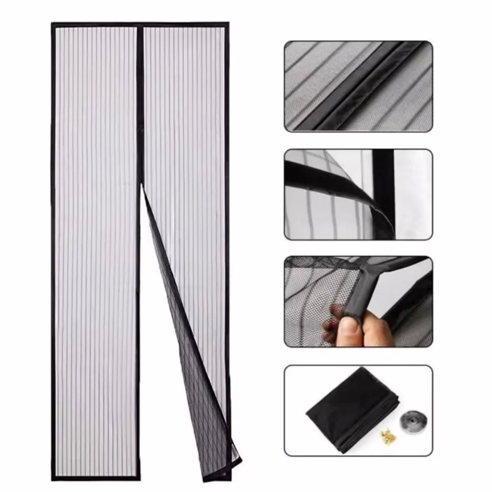 rideau porte maille fine velcro anti insectes noir moderne auto agrippant 100x210cm