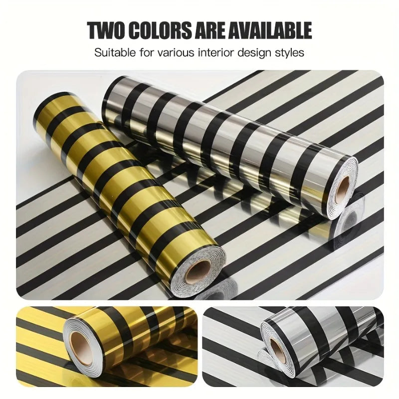 décalcomanie murale 3d argent noir rayures adhésive moderne rouleau pvc mur auto collant